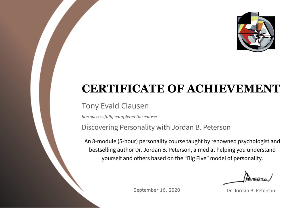 Discovering personality Jordan B. Peterson. Diplom Tony Evald Clausen